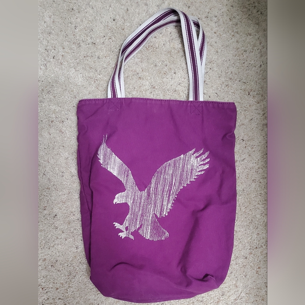 American Eagle Tote Shoulder Bag Purple Magnetic Snap